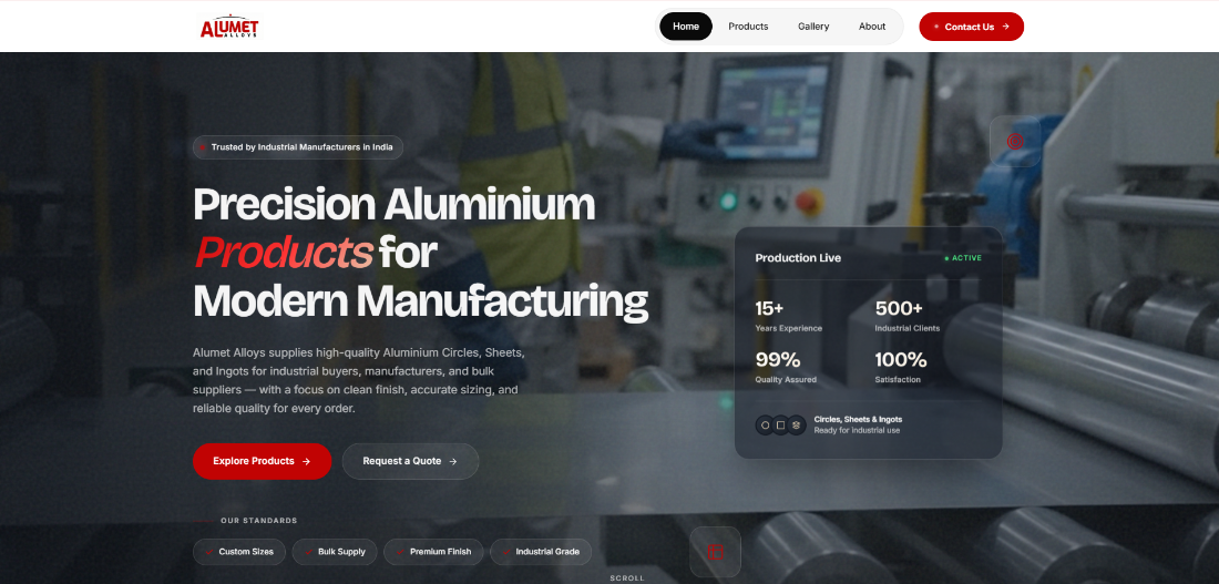 Alumet Alloys home page, an aluminium manufacturer site