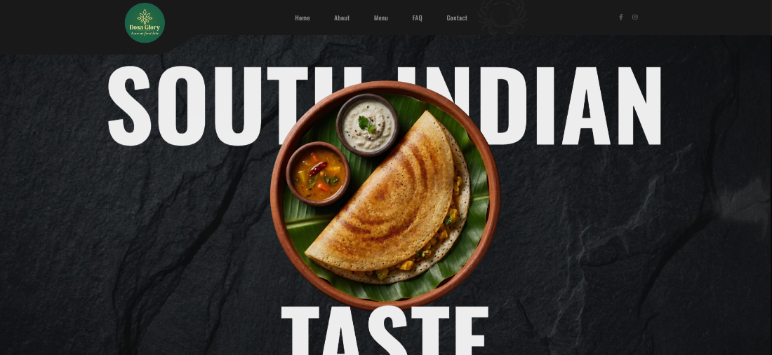 Dosa Glory home page, a South Indian restaurant site