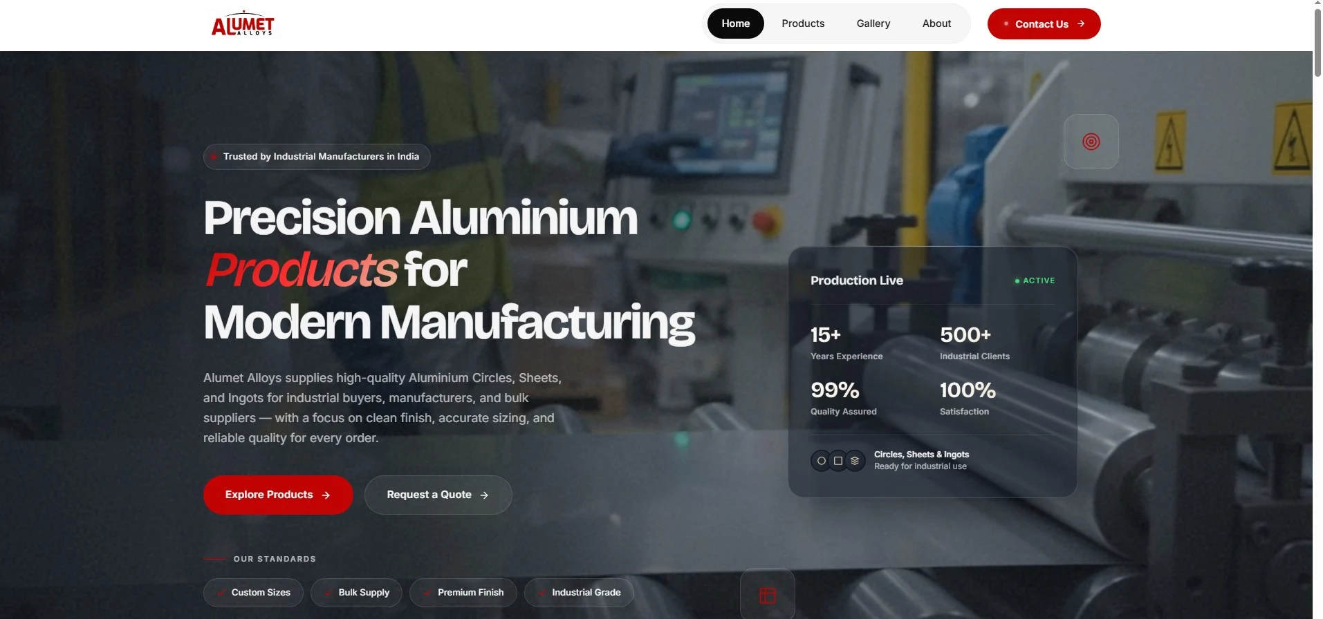 Alumet Alloys manufacturing website designed by Creative Deep
