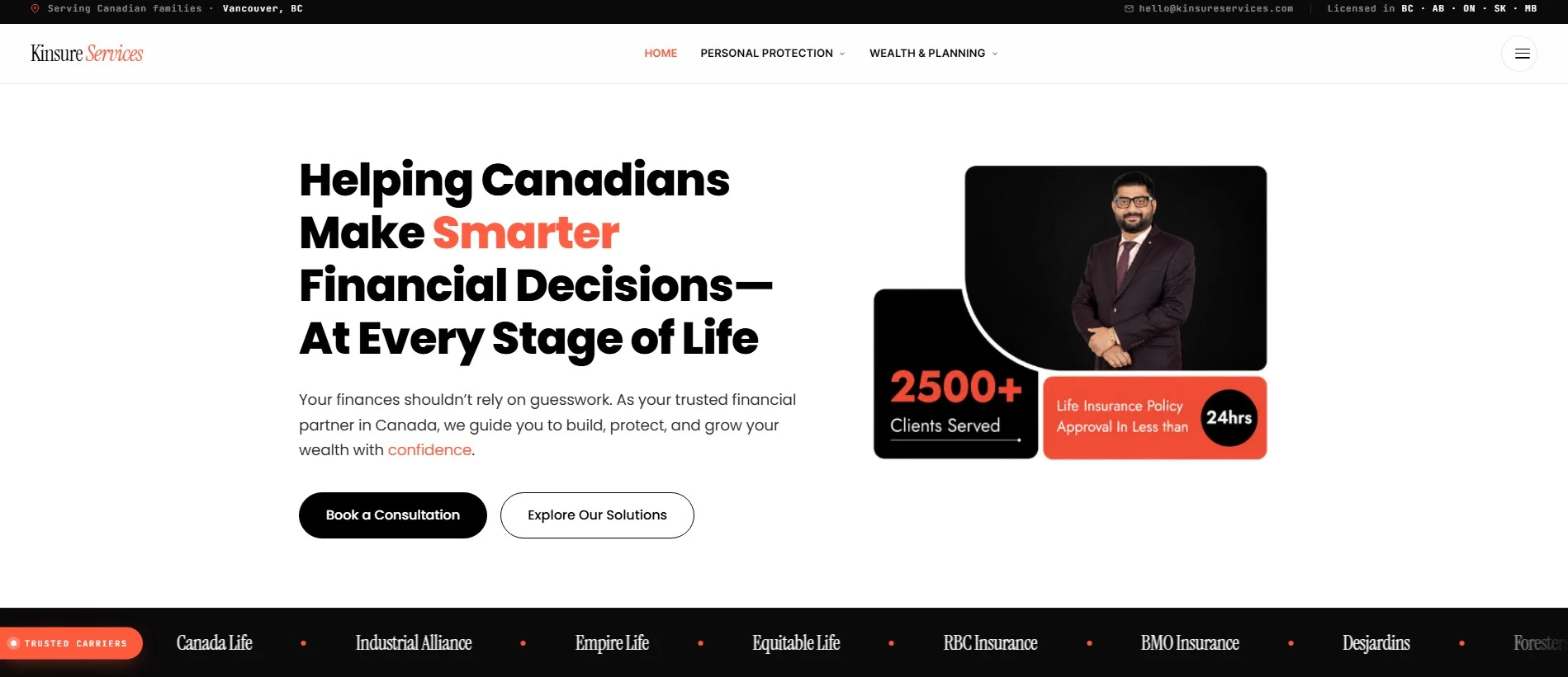 Kinsurance insurance website designed by Creative Deep