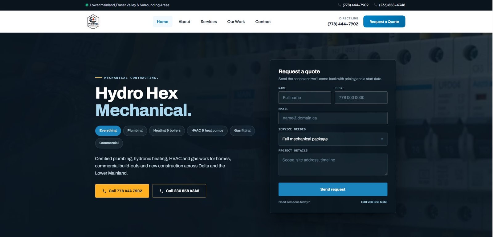 Hydro Hex Mechanical website designed by Creative Deep